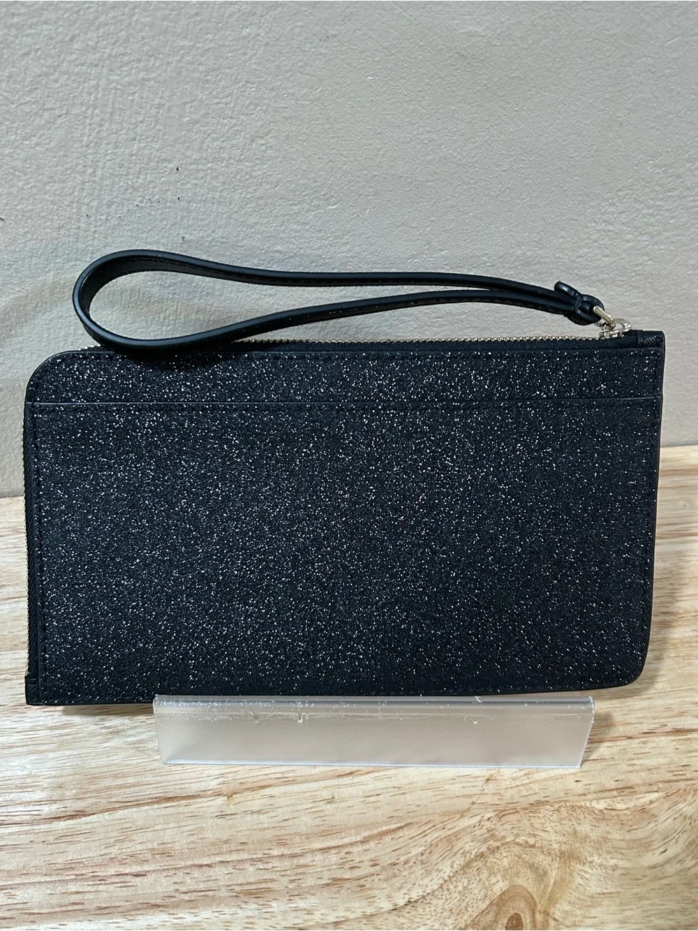 kate spade Black Glitter Wristlet Clutch with Wrist Strap